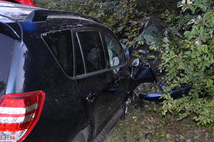 Rozbita Toyota biorąca udział w tragicznym wypadku w Skarżycach